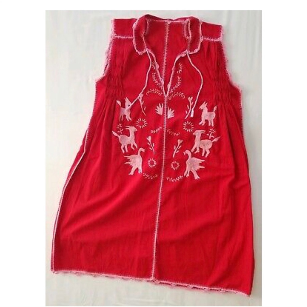 Red Embroidered Oaxaca Mini Dress